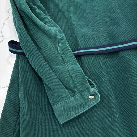L.L. Bean Corduroy Shirt Dress Size 14 Vintage 90s Teal Blue Green Belted Midi - Picture 7 of 8